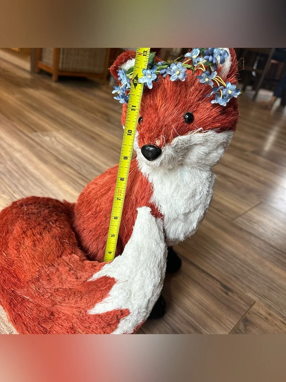 Pier 1 Sisal Fox With Flower Crown 14.5” Tall Large Straw Rare HTF Floral